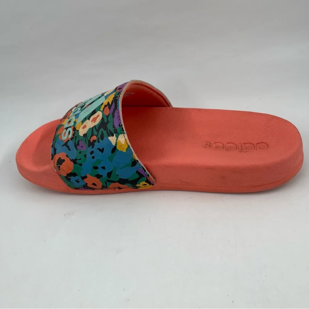 Adidas Kids Adilette Orange & Floral - SZ 3Y - Shower/Pool Slip-On Slide Sandal